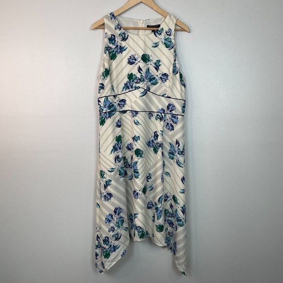 Banana Republic Dresses & Skirts - Banana Republic A-Line Dress 12 Beige Striped Blue Floral Sleeveless NWT